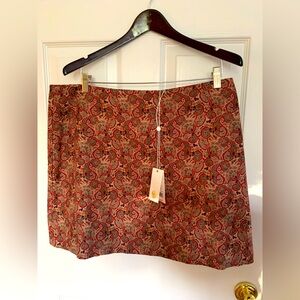 NWT Tory Burch Skirt: Cotton Blend Brocade, Red/Gray, Back Zip, Lined 14